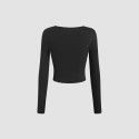 Women's square neck pleated slim fit long sleeved knitted T-shirt with temperament top 