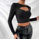 Short style slim fit sexy long sleeved T-shirt with base and explosive top for external wear 