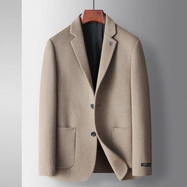 Men's casual suit autumn and winter handmade double-sided woolen single Western medium youth solid color business wool suit jacket 
