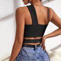 New sexy hollow knitted vest for women's clothing, ultra short slanted shoulder chest wrapped top 