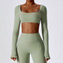 Sexy nude long sleeved yoga suit, outdoor running sports T-shirt, quick drying tight fitting fitness suit, top 