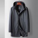Men's windbreaker autumn and winter new item standing collar detachable hooded top, youth light luxury business casual mid length jacket 