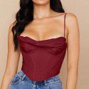 Sexy pile collar satin fishbone pleated camisole top 