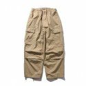 Work pants men's trendy brand loose functional outdoor pleated wide leg pants casual drawstring ankle pants 