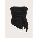 New autumn and winter drawstring slit irregular waffle style slim fit strapless vest top 