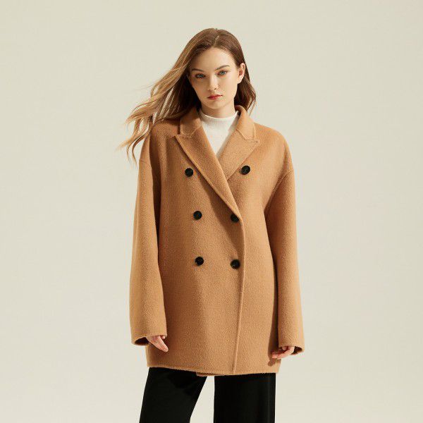 Autumn and winter coat woolen coat double-sided cashmere coat temperament casual double breasted coat for women