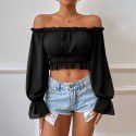 Women's autumn sexy casual home waist cinched wooden leaf edge long sleeved women's shirt top 