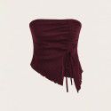 New autumn and winter drawstring slit irregular waffle style slim fit strapless vest top 