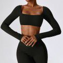 Sexy nude long sleeved yoga suit, outdoor running sports T-shirt, quick drying tight fitting fitness suit, top 