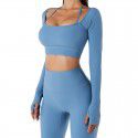 Spring and summer new sports top with chest cushion, quick drying fitness suit, slim fit, tight fitting long sleeved yoga suit 