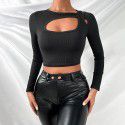 Short style slim fit sexy long sleeved T-shirt with base and explosive top for external wear 