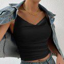 Popular women's slim fit temperament swing collar knitted high elastic suspender top 