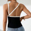 Women's slim fit temperament splicing color collision high elasticity knitted vest with suspender top 