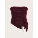 New autumn and winter drawstring slit irregular waffle style slim fit strapless vest top 