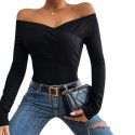 Women's sexy one neck slim fit temperament knitted long sleeved women's T-shirt top 