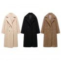 Fleece long double breasted warm coat for women
