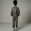 Retro wash hoodie set for women, fashionable zipper, semi open collar, long sleeved jacket, sweatpants two-piece set