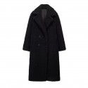 Fleece long double breasted warm coat for women