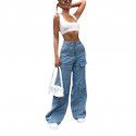 Women's Jeans Wash Large Pocket Loose Women's Denim Pants 