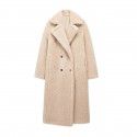 Fleece long double breasted warm coat for women