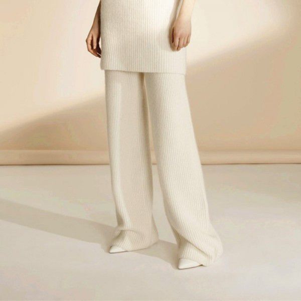 Wide leg pants, high waisted, thick, hanging, loose, casual straight leg, floor length wool pants