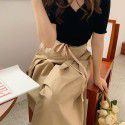 Wide leg pants, women's skirt, drawstring, elastic waist, slimming effect, pleated skirt