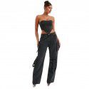 Low waist three-dimensional pocket splicing jeans for women, loose and hanging feeling, slimming pants