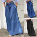Elegant lace up high waisted wide leg pants for women, casual plus size denim pants