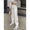 High waisted straight leg pants, washed long pants, cotton denim, women's casual new low waisted jeans 