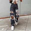 High waisted thin cut wide leg ripped jeans for women