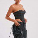 Low waist three-dimensional pocket splicing jeans for women, loose and hanging feeling, slimming pants