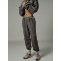 Retro wash hoodie set for women, fashionable zipper, semi open collar, long sleeved jacket, sweatpants two-piece set