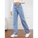Stretch washed denim fashion straight leg pants, jeans, women's pants 