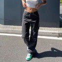 High waisted straight leg pants, washed long pants, cotton denim, women's casual new low waisted jeans 