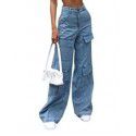 Women's Jeans Wash Large Pocket Loose Women's Denim Pants 