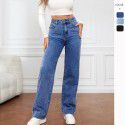 Stretch washed denim fashion straight leg pants, jeans, women's pants 