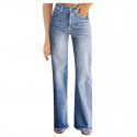 Straight leg pants, long pants, washed retro mid rise women's jeans