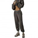 Retro wash hoodie set for women, fashionable zipper, semi open collar, long sleeved jacket, sweatpants two-piece set