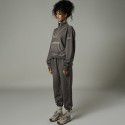 Retro wash hoodie set for women, fashionable zipper, semi open collar, long sleeved jacket, sweatpants two-piece set