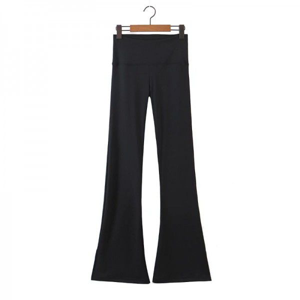 Spring New Solid Color Pants Micro Flare Pants High Waist Casual Pants Elastic Side Split Flare Pants 