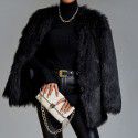 Imitation fur women's black strapless commuting lapel coat with temperament