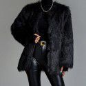 Imitation fur women's black strapless commuting lapel coat with temperament