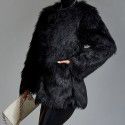 Imitation fur women's black strapless commuting lapel coat with temperament