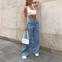Women's Jeans Wash Large Pocket Loose Women's Denim Pants 
