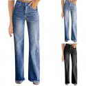 Straight leg pants, long pants, washed retro mid rise women's jeans