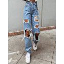 High waisted thin cut wide leg ripped jeans for women