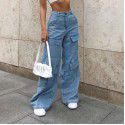 Women's Jeans Wash Large Pocket Loose Women's Denim Pants 