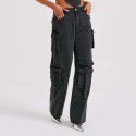 Low waist three-dimensional pocket splicing jeans for women, loose and hanging feeling, slimming pants