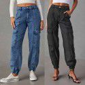 Workwear jeans for women in autumn, fashionable and casual, elastic waistband, foot binding, loose fitting women's pants