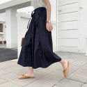 Wide leg pants, women's skirt, drawstring, elastic waist, slimming effect, pleated skirt